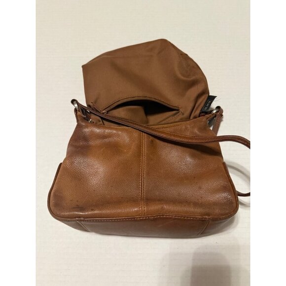 Fossil Tan Genuine Leather Shoulder Hobo Handbag Purse 6X8 Exterior Wear - Picture 10 of 16